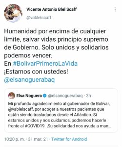 "Solo unidos y siendo solidarios podemos vencer", Gobernador de Bolívar Vicente Blel.