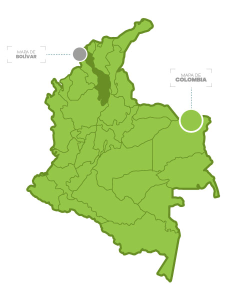 Mapa de Colombia y señalizan del Departamento de Bolívar