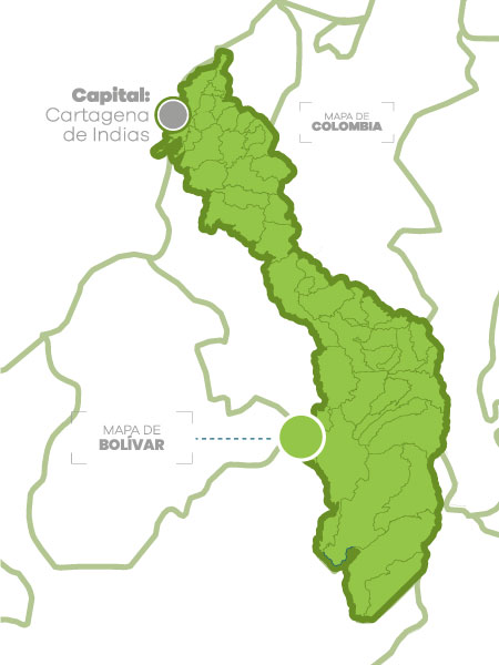 Mapa del Departamento de Bolívar y su Capital Cartagena de Indias